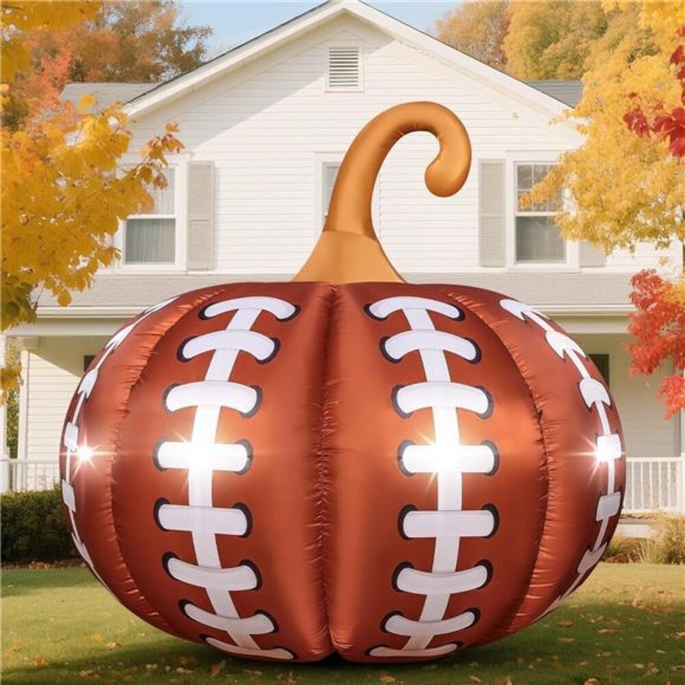 4.6 FT Halloween Inflatable Pumpkin Giant Football Style with Built-in LED Light